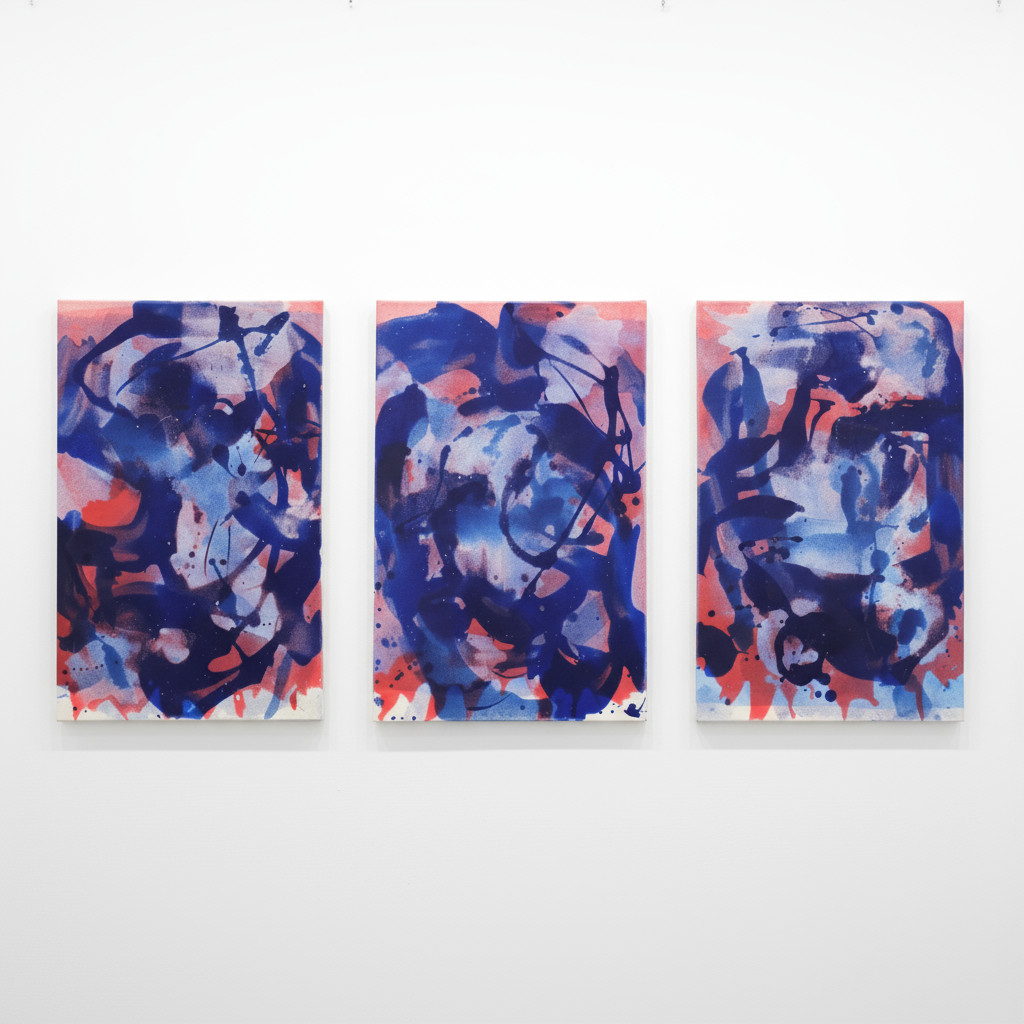 Triptych Red ground and blue distemper